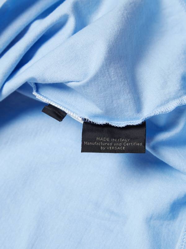 Pre Loved] Versace Logo Embroidered Cotton T-Shirt Light Blue