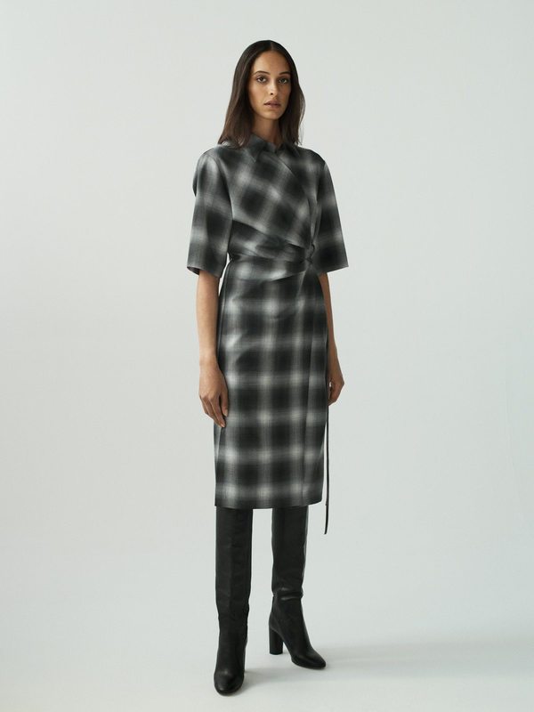 slim fit dress slacks RTA Valery Shirt Dress Oversized | Grey Plaid