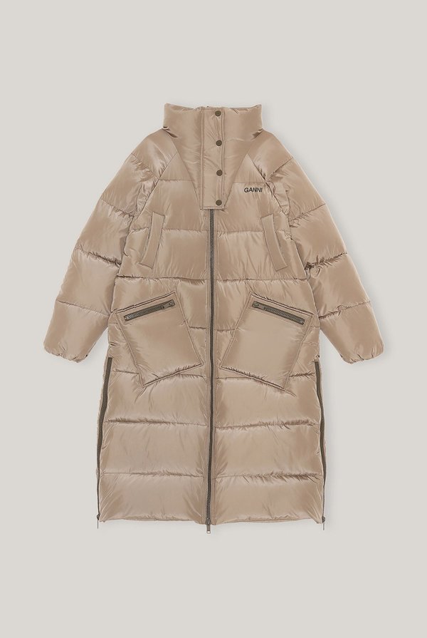 Ganni Recycled Polyester Oversized Puffer Coat - Fossil | Garmentory