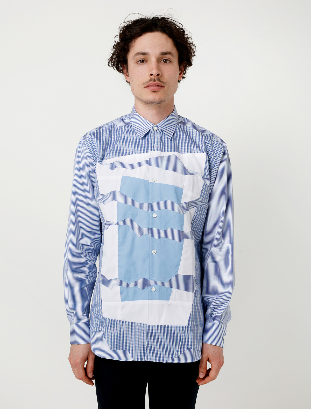 Comme des Garçons Shirt Patchwork Buttondown Shirt Blue | Garmentory