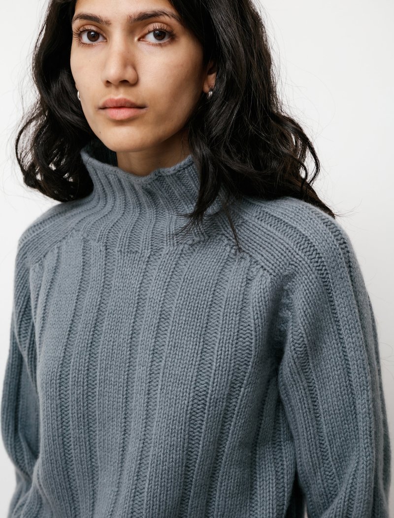 Margaret Howell High Neck Ribbed Geelong Jumper - Atlantic 