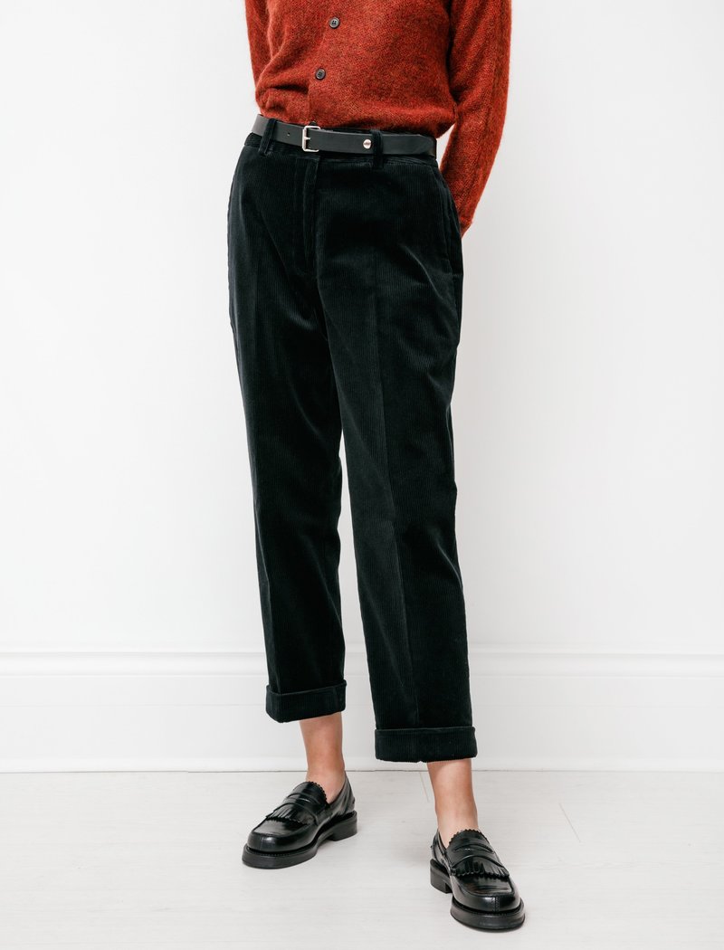 Margaret Howell Tapered Flat Front Trouser - 8 Wale Corduroy Black