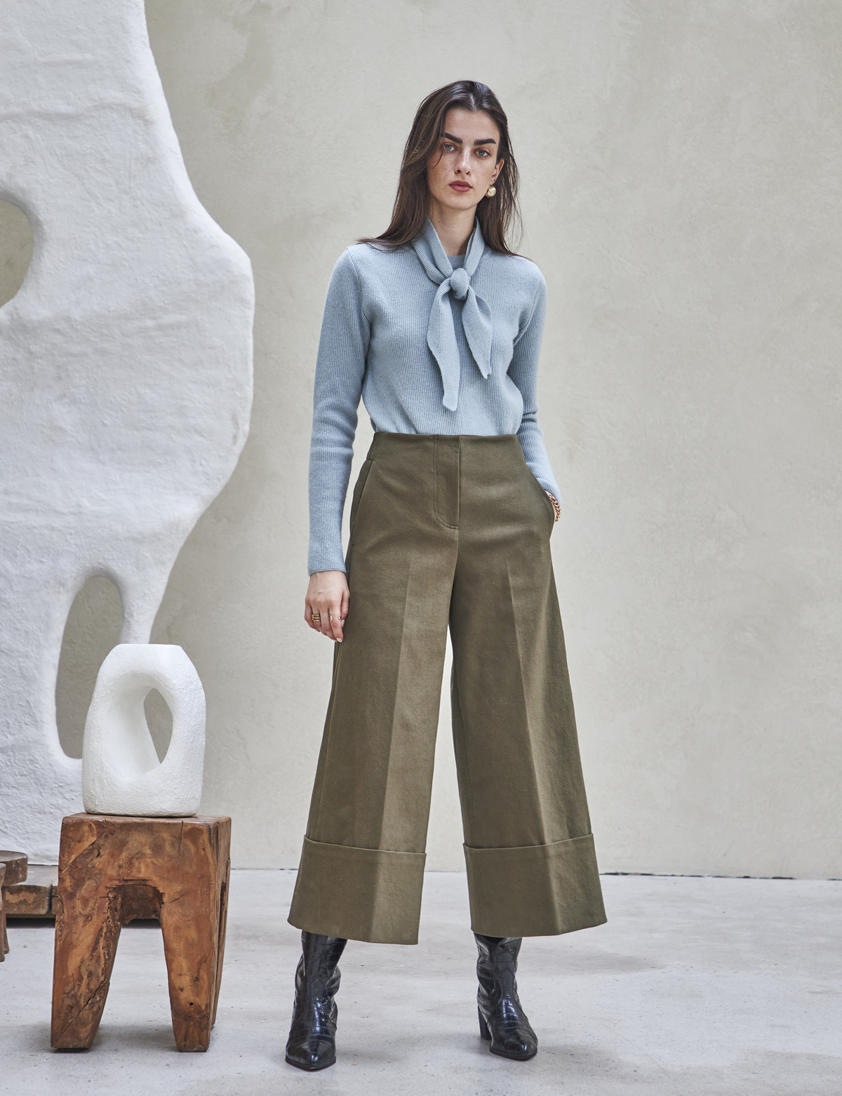Maison De Ines Oxford Wide Pants - Khaki - Image 6 of 13