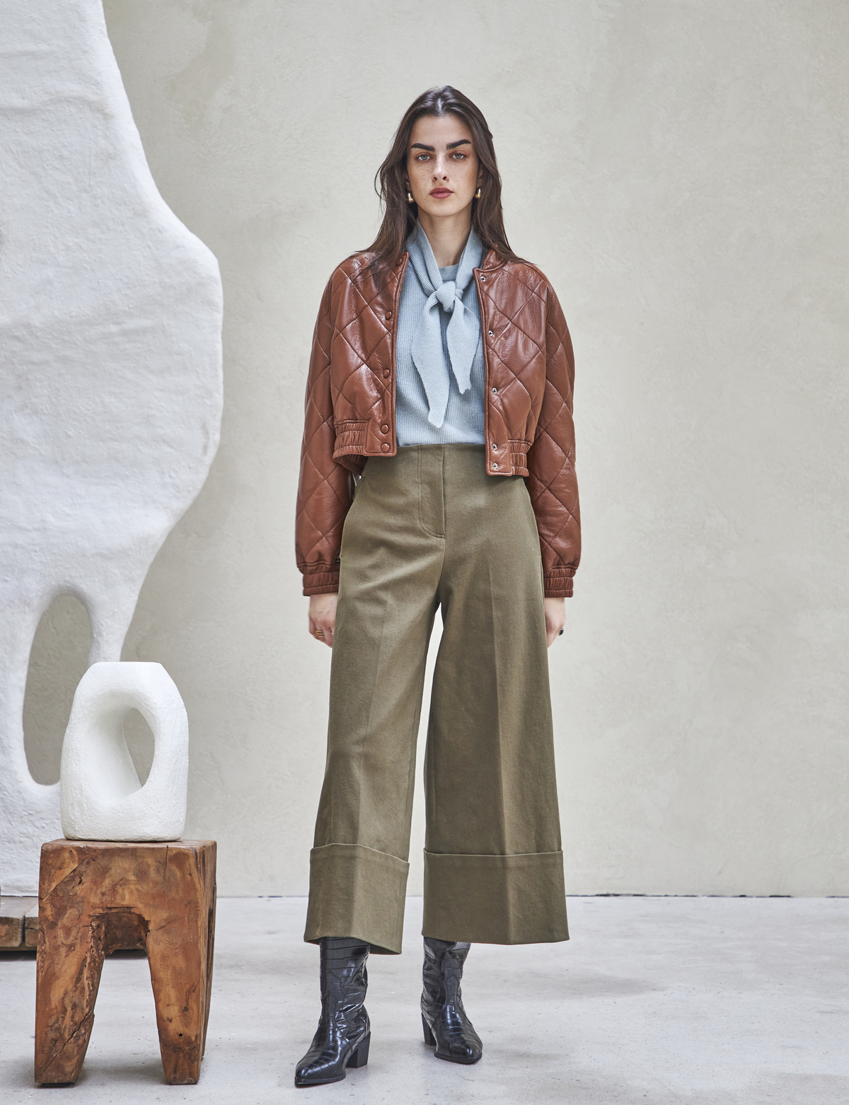 Maison De Ines Oxford Wide Pants - Khaki - Image 9 of 13