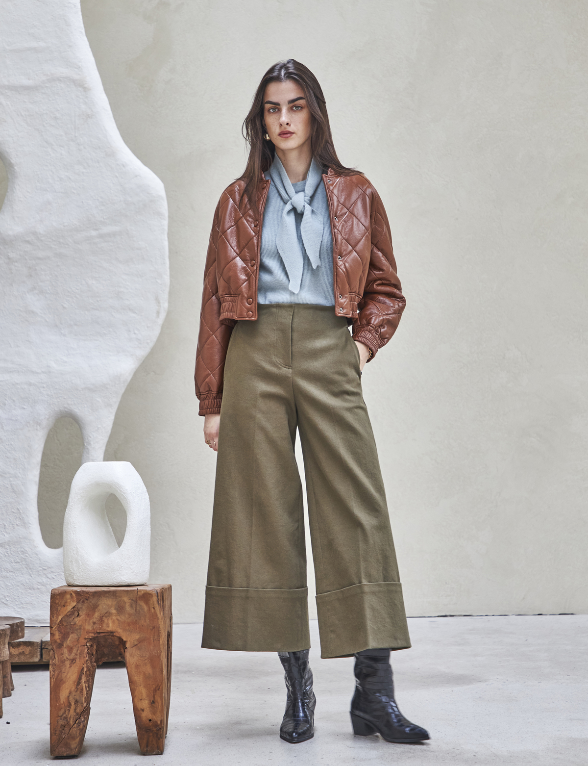 Maison De Ines Oxford Wide Pants - Khaki - Image 10 of 13