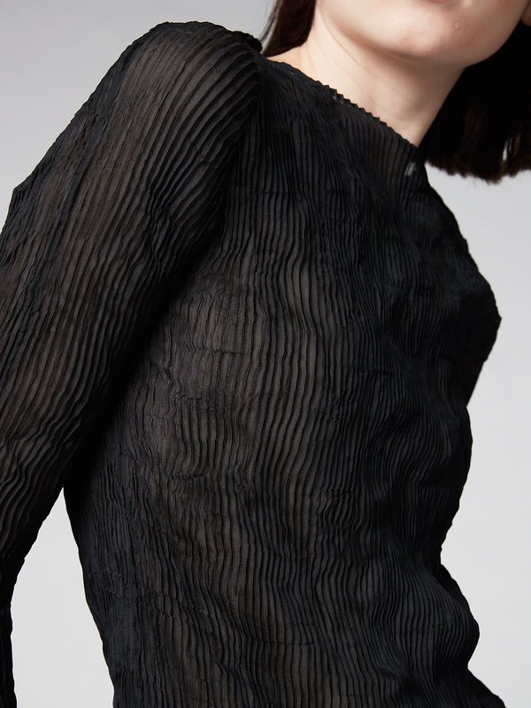 Chiffon Twist Boatneck Top in Black by Issey Miyake | Garmentory