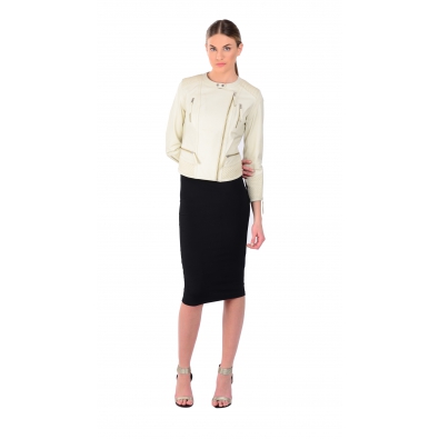 LAMARQUE Mae Basketweave Detail Leather Jacket LAMARQUE Mae Basketweave Detail Leather Jacket