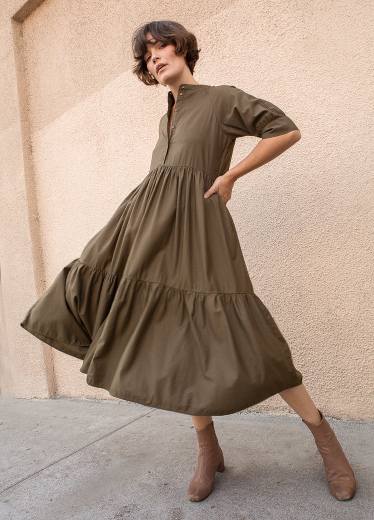 ali tiered midi dress Ali Golden Raglan Tiered Dress