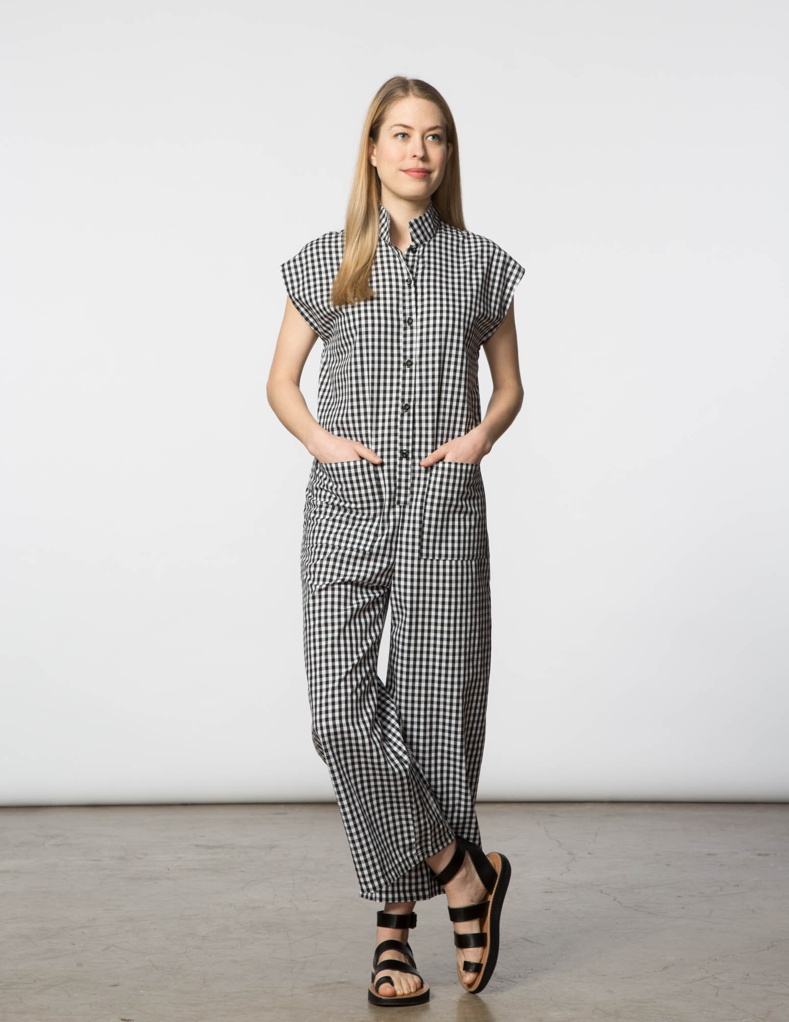 black and white gingham jumpsuit