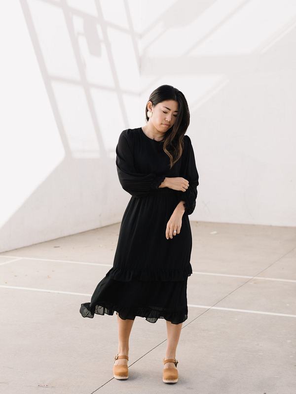 Grade & Gather Ruffle Midi Dress - Black | Garmentory