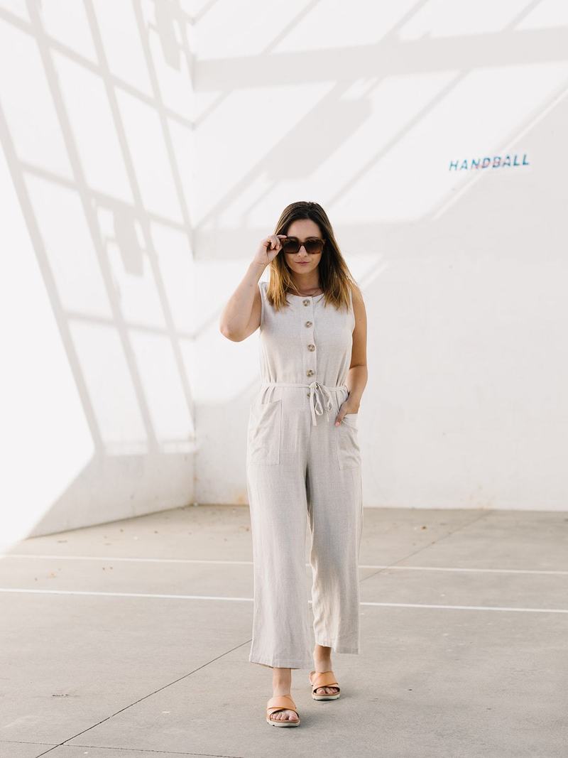 Grade & Gather Linen Blend Jumpsuit - Greige | Garmentory