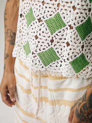 BODE Diamond Crochet Tank - White/Green | Garmentory