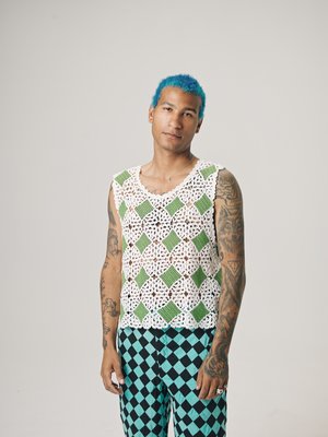 BODE Diamond Crochet Tank - White/Green | Garmentory