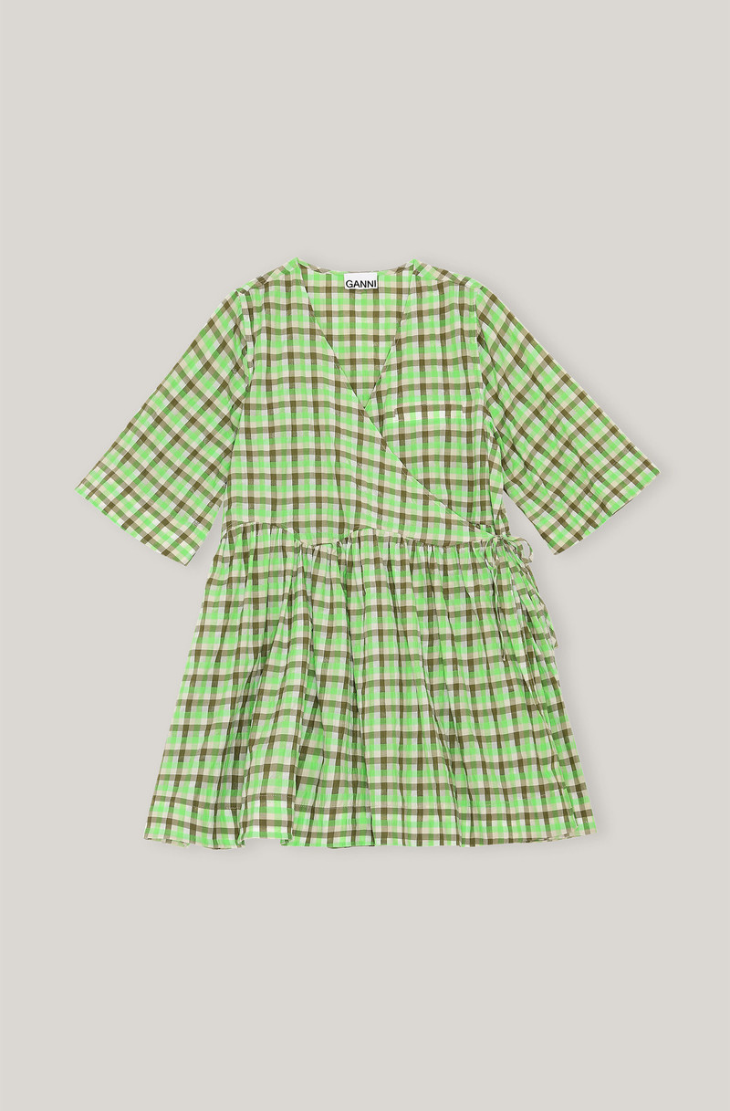 Ganni Wrap Mini Dress - Green Plaid