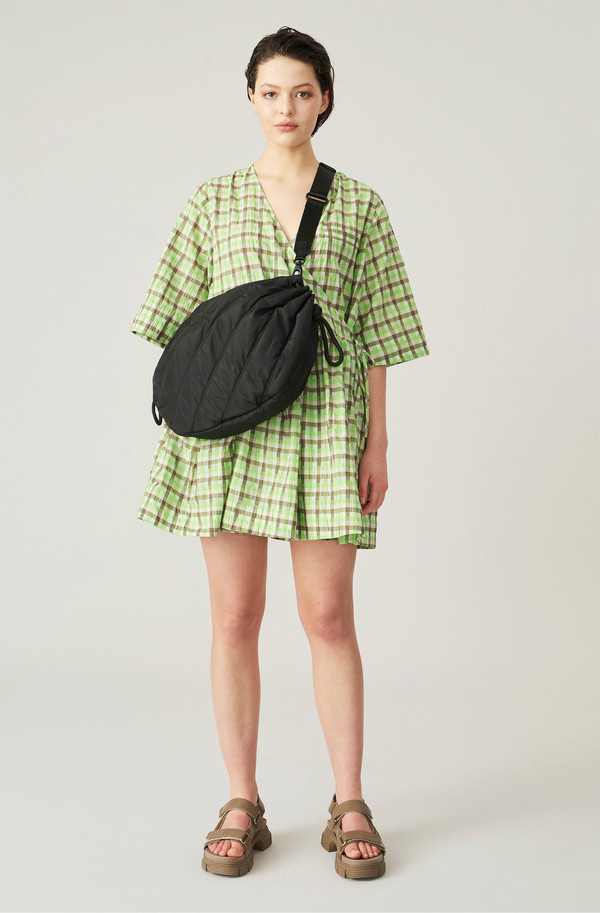 Ganni Wrap Mini Dress - Green Plaid