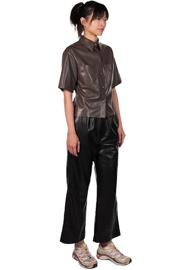 Nanushka Vegan Leather Sabine Short Sleeve Shirt - Brown