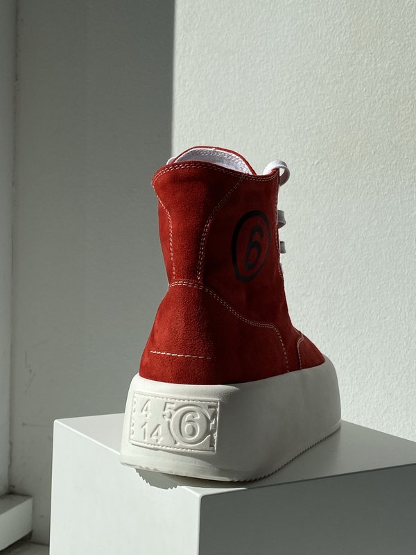 High Top Suede Sneakers in Red by MM6 Maison Margiela | Garmentory