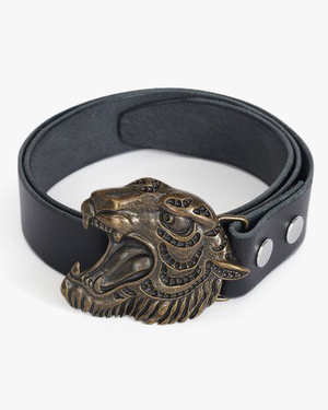 Our Legacy Speed Leather Tiger Plate belt - Black | Garmentory