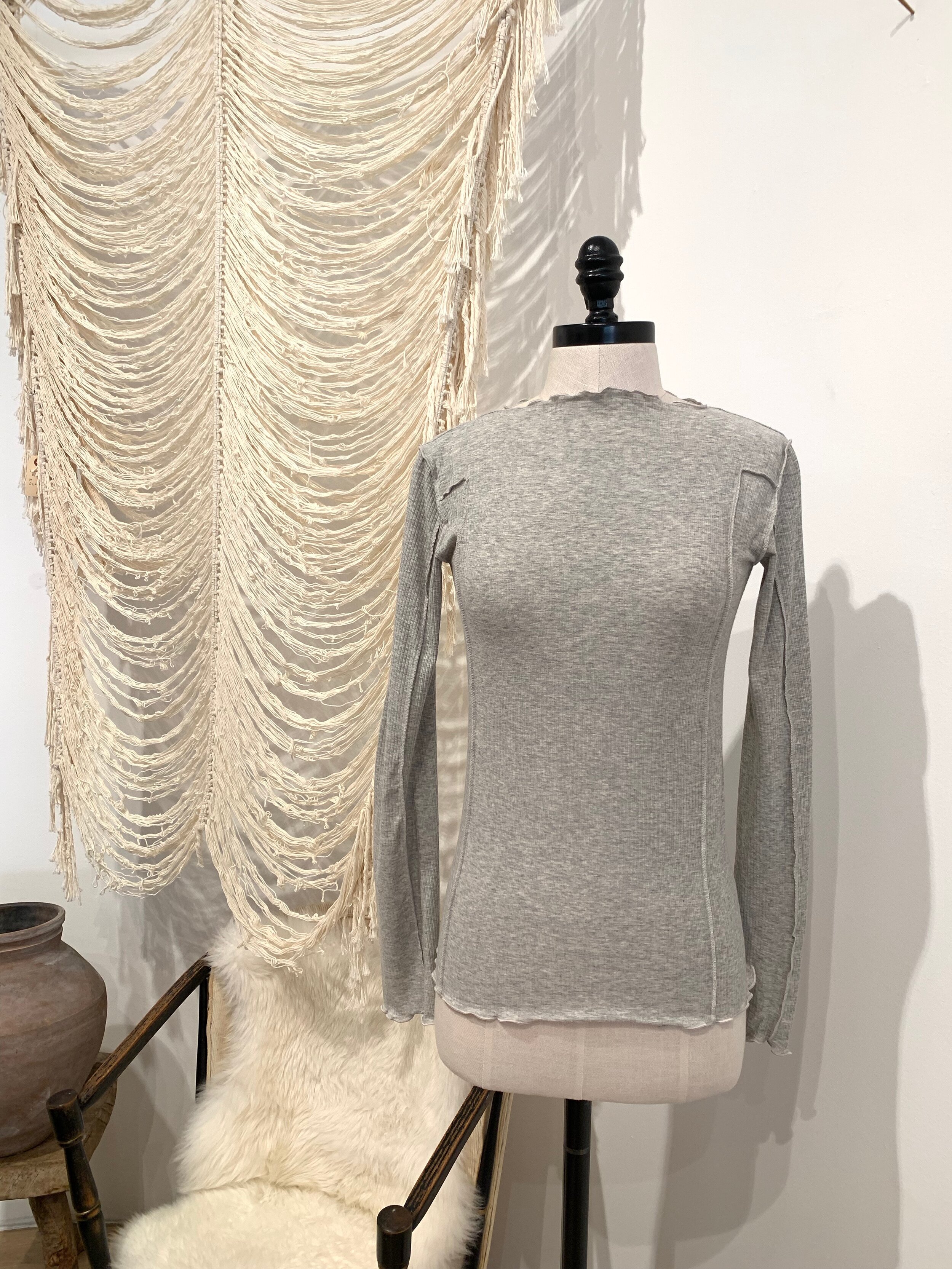 【Baserange】OMATO LONG SLEEVE COTTON RIB Omato Long Sleeve Tee in Assortment | Fine organic cotton