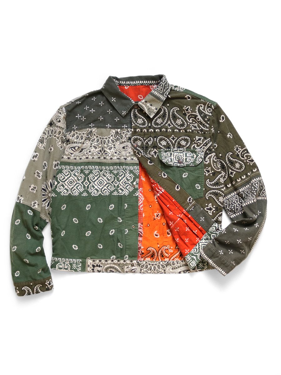 Kapital Flannel Reversible Bandana 1st Jacket - Khaki/Orange