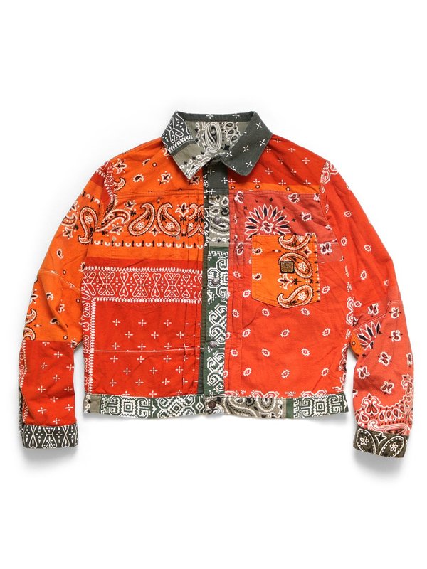 Kapital Flannel Reversible Bandana 1st Jacket - Khaki/Orange