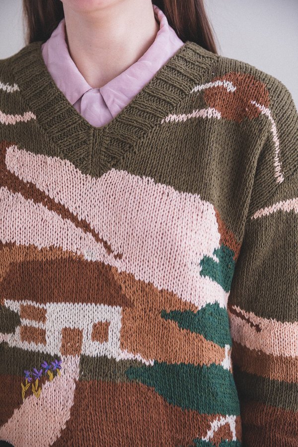 トップス story mfg. keeping jumper Story MFG. Keeping Jumper Treefall Handknit | Olive | Canoe Club