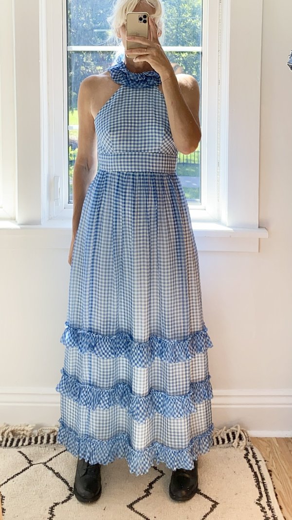 VINTAGE 1960s Organza Gingham Halter Dress - Blue/White | Garmentory VINTAGE 1960s Organza Gingham Halter Dress - Blue/White | Garmentory
