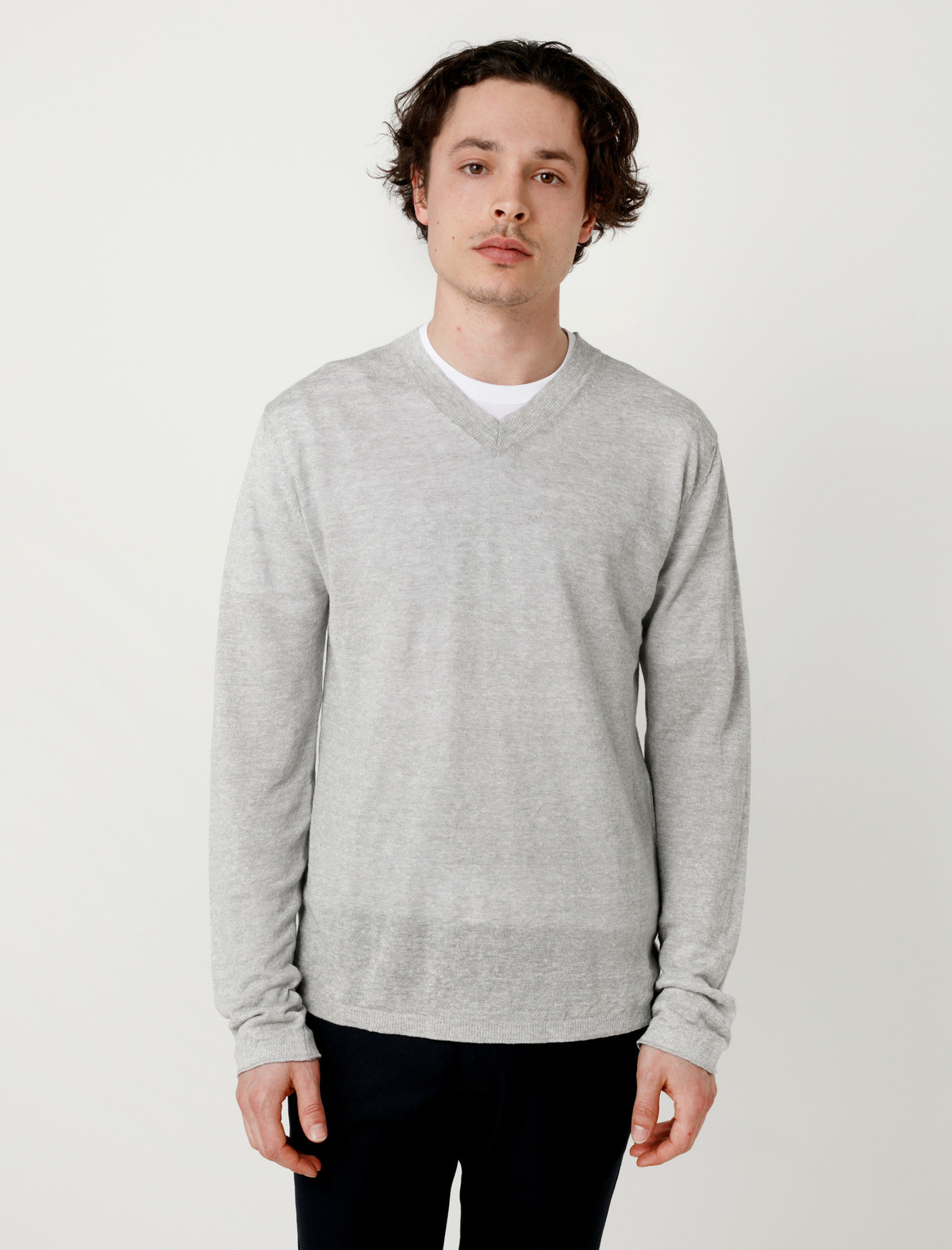 Comme des Garçons SHIRT Linen V-Neck Pullover Silver | Garmentory