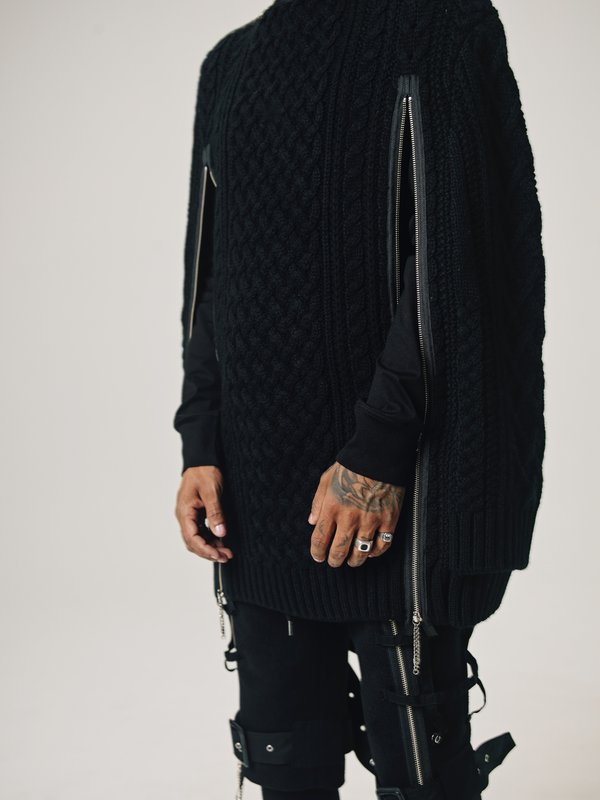 TheSoloistソロイスト 21aw boat neck aran cape TAKAHIROMIYASHITA The Soloist. Wool Knit Zip Boat Neck Aran Cape