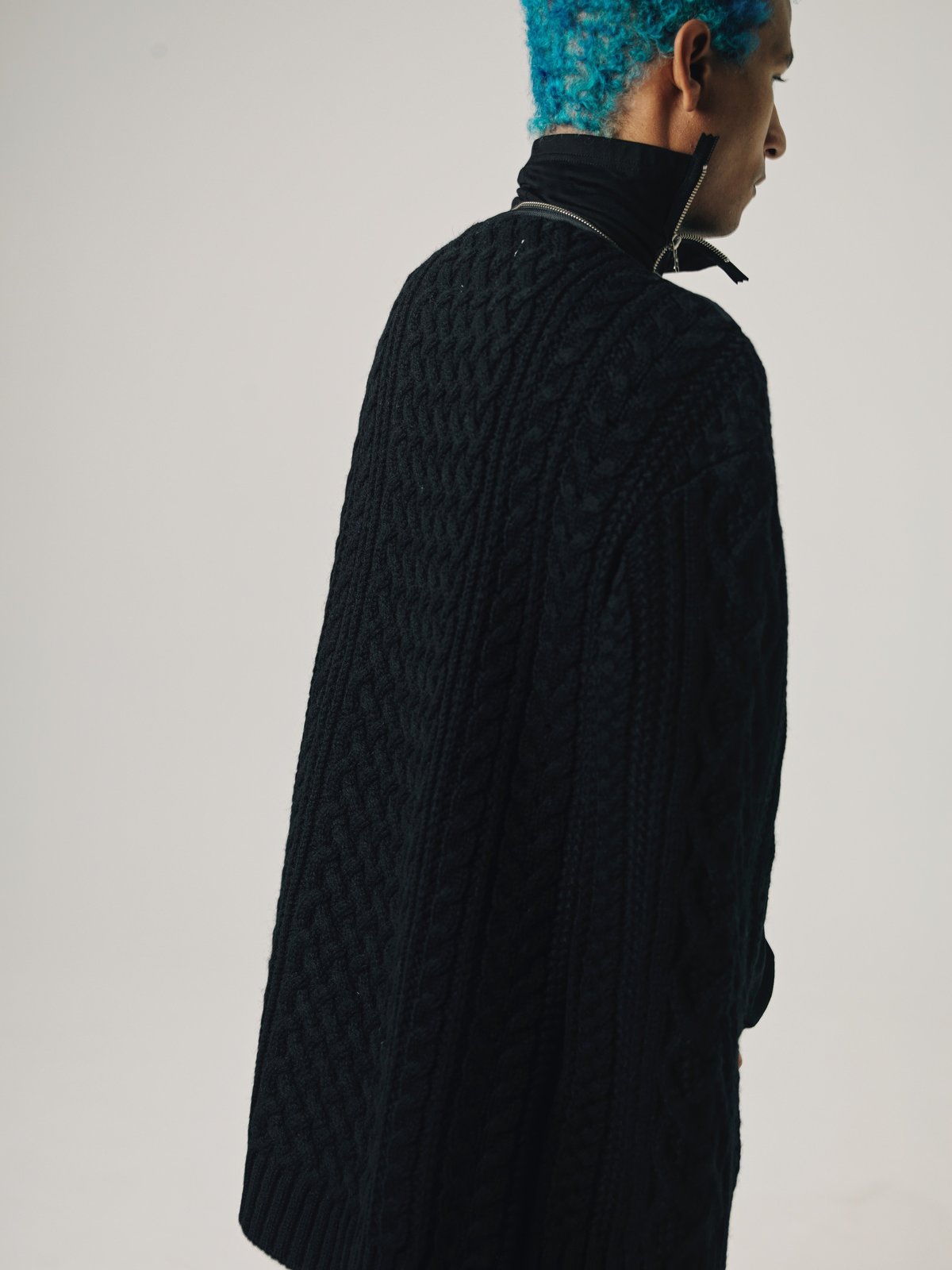 TAKAHIROMIYASHITA The Soloist. Wool Knit Zip Boat Neck Aran Cape - Black - Image 5 of 14