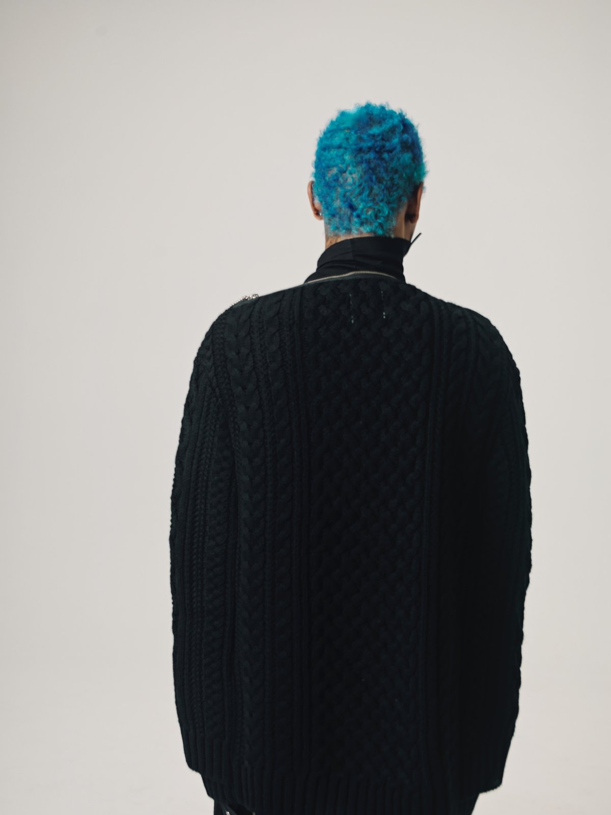 TAKAHIROMIYASHITA The Soloist. Wool Knit Zip Boat Neck Aran Cape - Black - Image 6 of 14