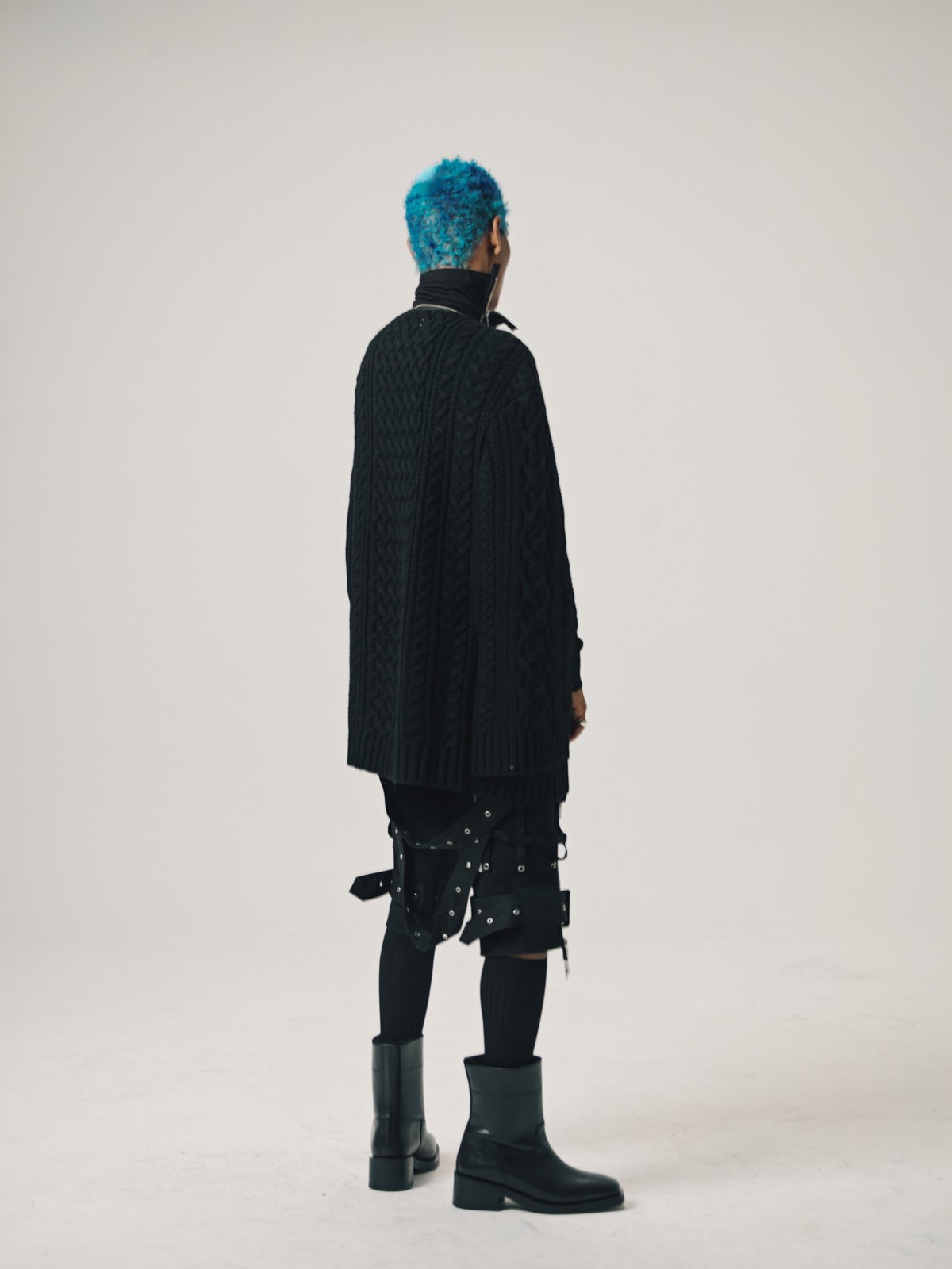TAKAHIROMIYASHITA The Soloist. Wool Knit Zip Boat Neck Aran Cape - Black - Image 9 of 14
