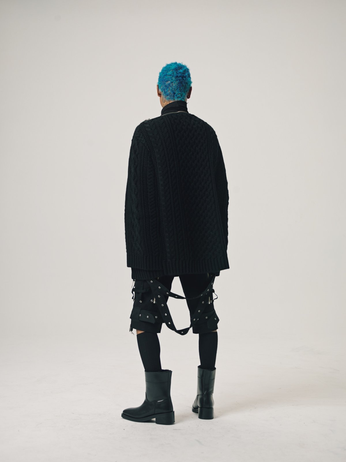 TAKAHIROMIYASHITA The Soloist. Wool Knit Zip Boat Neck Aran Cape - Black - Image 10 of 14