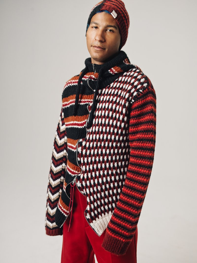 Marni Patchwork Wavy Zip Hooded Cardigan Garmentory