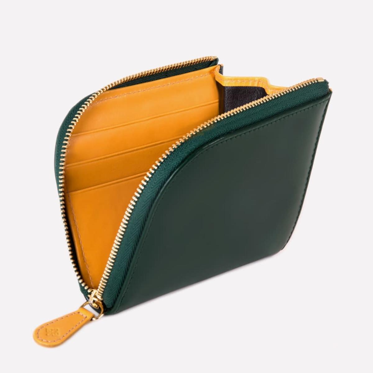 Ettinger Bridle Zipped Curved Key Strap Wallet - GREEN/LONDON TAN 