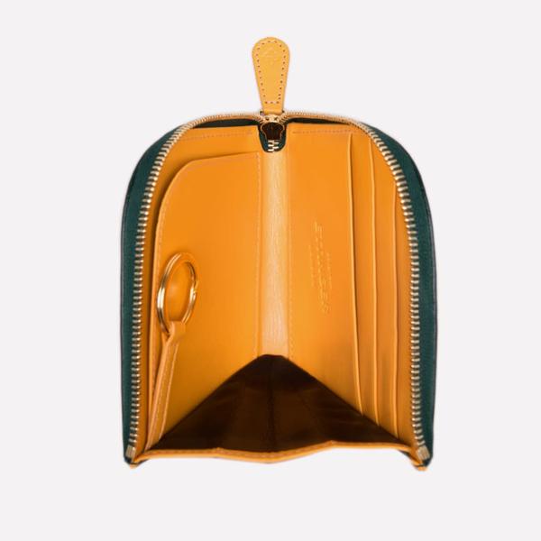 Ettinger Bridle Zipped Curved Key Strap Wallet - GREEN/LONDON TAN