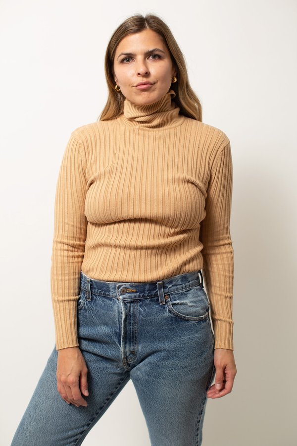 Vintage Ribbed Knit SWEATER Camel Garmentory