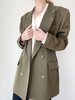 Vintage Double- Breasted Blazer - Dark Olive - Thumbnail 3