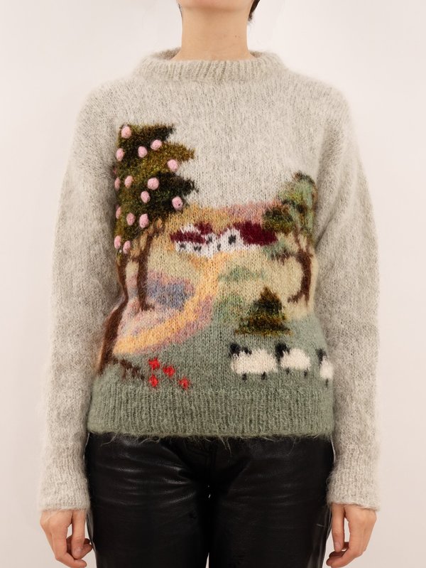 VINTAGE 1980's susie lee pastoral mohair sweater - GREY | Garmentory