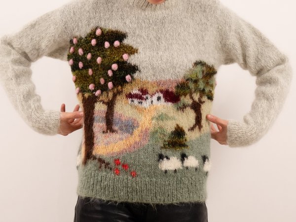 VINTAGE 1980's susie lee pastoral mohair sweater - GREY | Garmentory