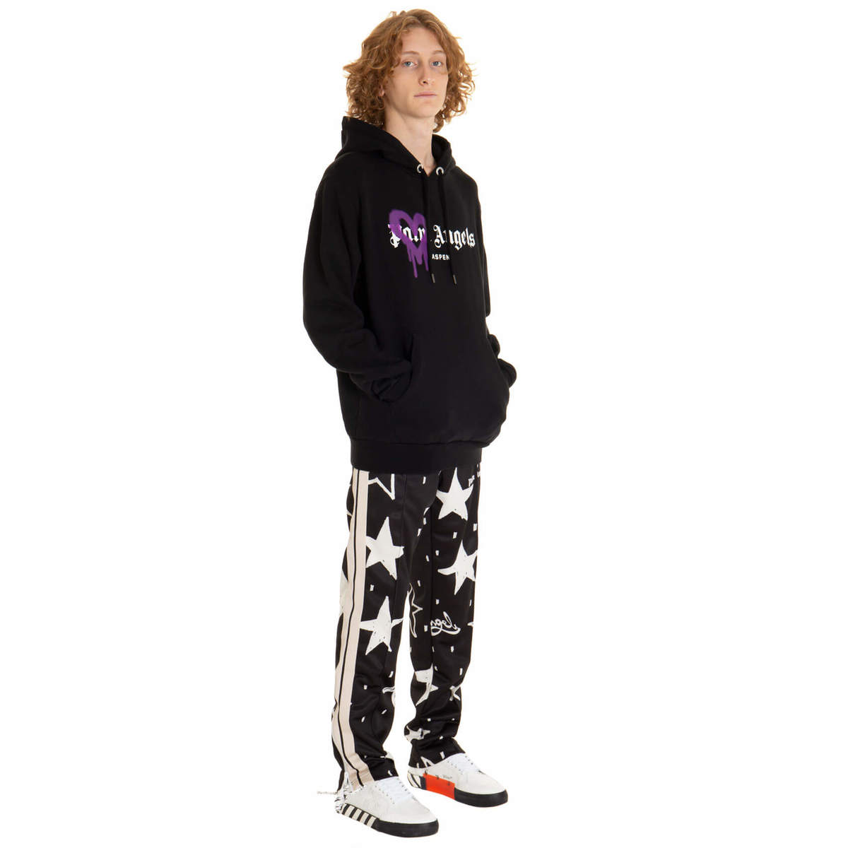 PALM ANGELS Aspen Heart Sprayed Hoodie swetaer - black | Garmentory