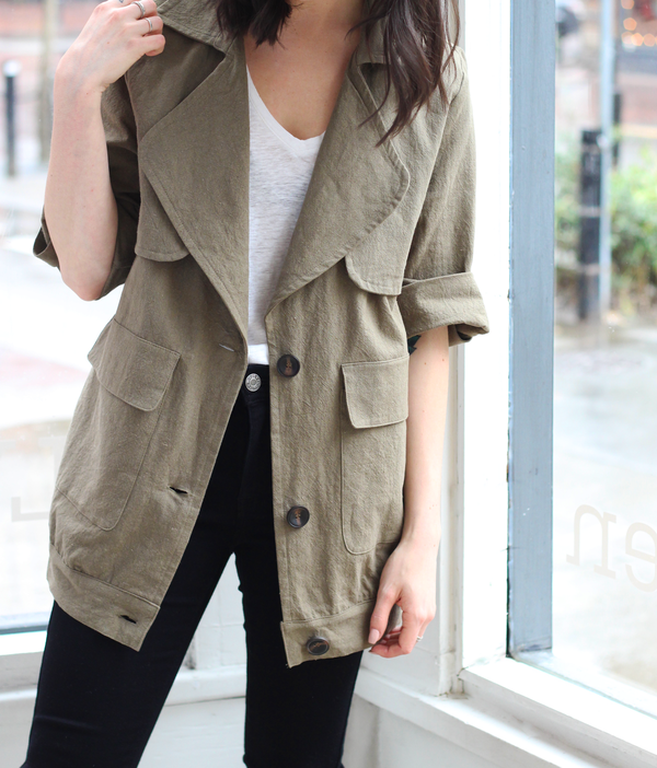 LUSH  Oversized Linen Jacket in Olive Green