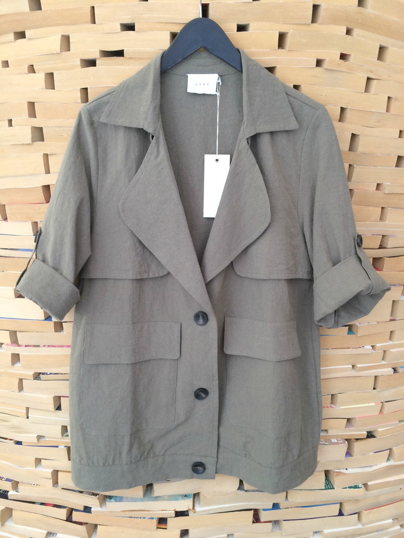 LUSH  Oversized Linen Jacket in Olive Green