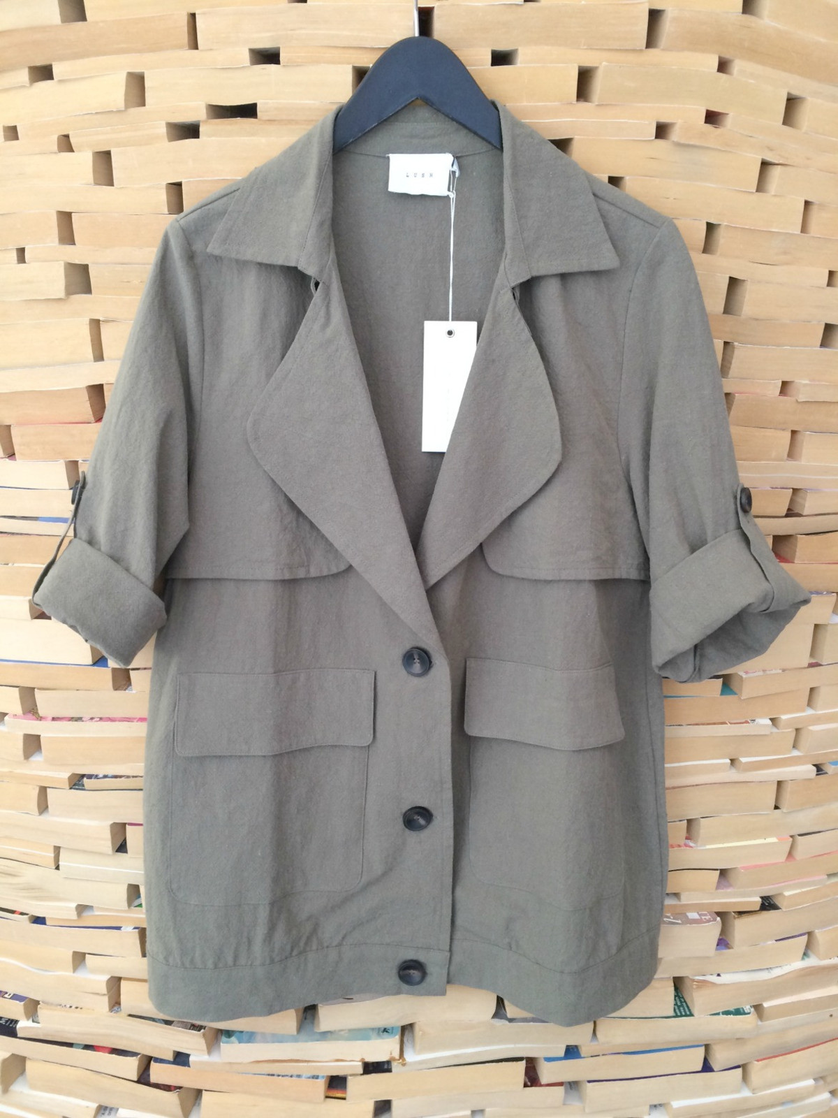 LUSH Oversized Linen Jacket in Olive Green | Garmentory