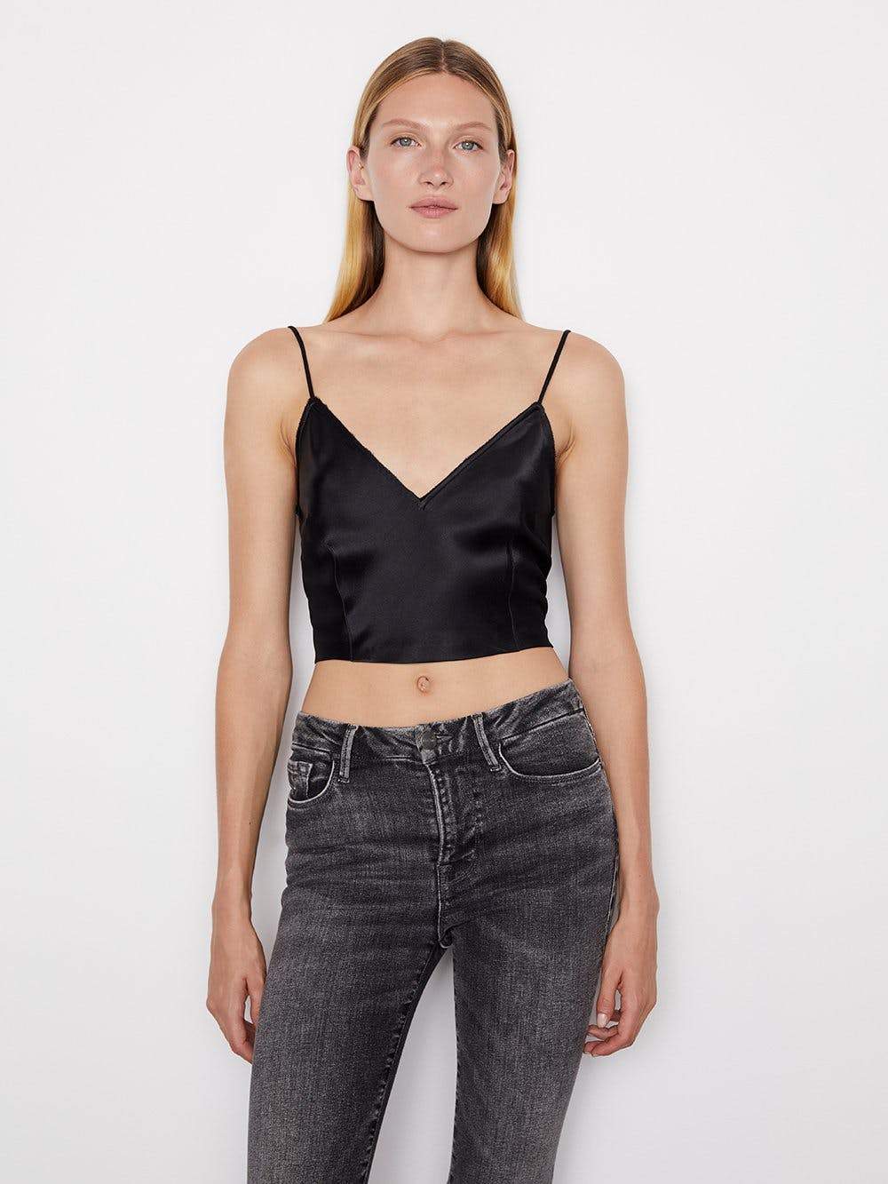 Frame Cropped Satin Cami - Noir | Garmentory
