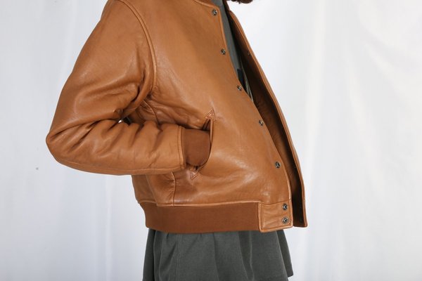 John Elliott LEATHER STADIUM JACKET Brown