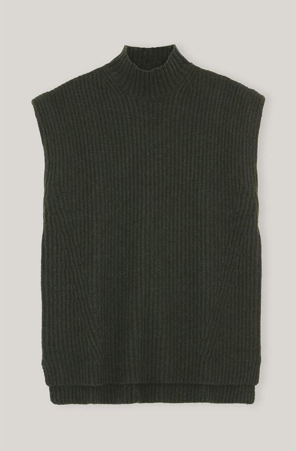Ganni Recycled Wool Vest Dark Green Garmentory