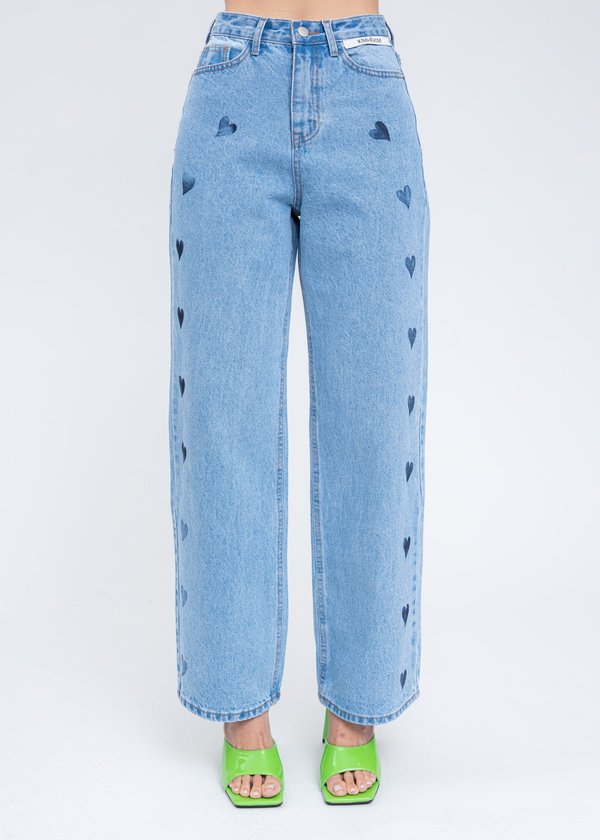 Blue Heart Stamped Jeans-Blue | Garmentory