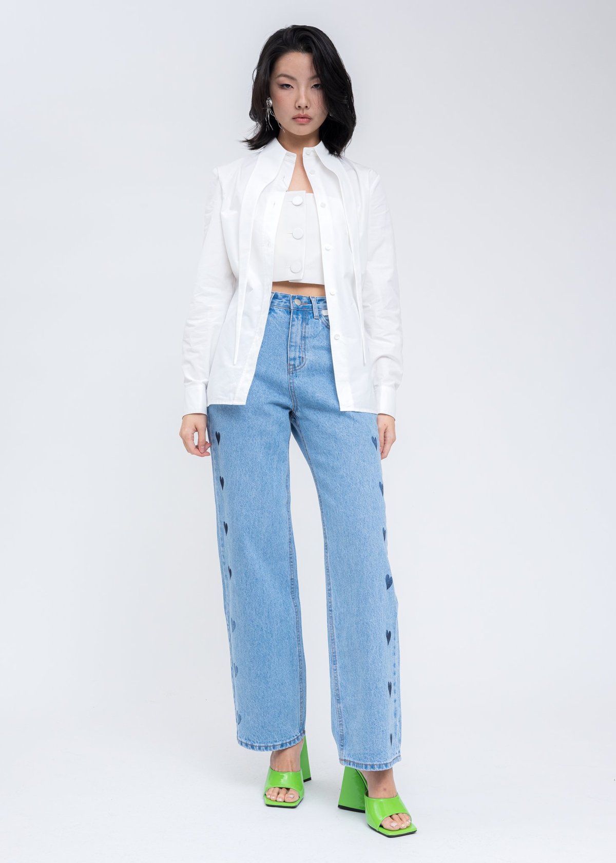 Blue Heart Stamped Jeans-Blue | Garmentory