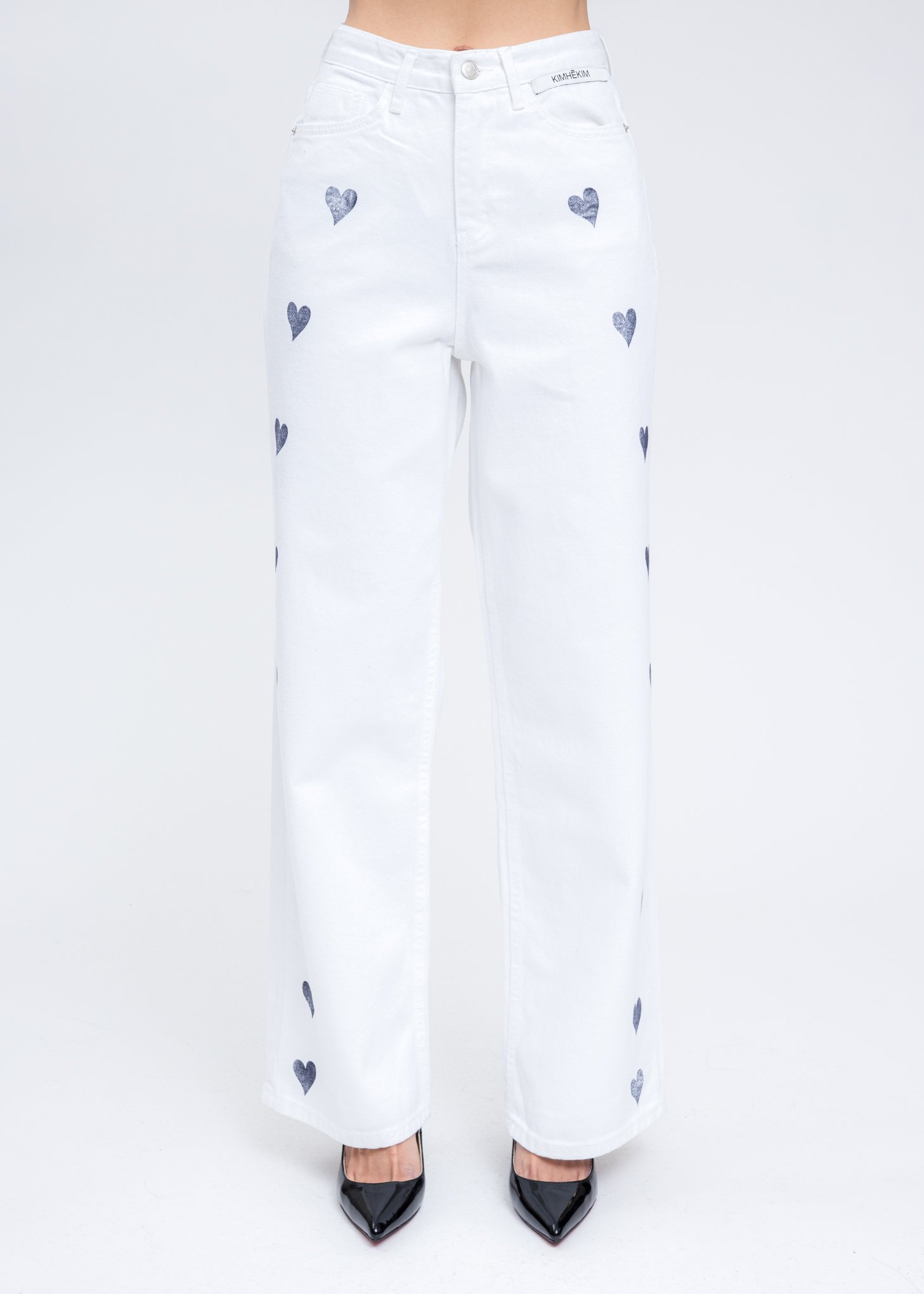 KIMHĒKIM Heart Stamped Jeans - White | Garmentory